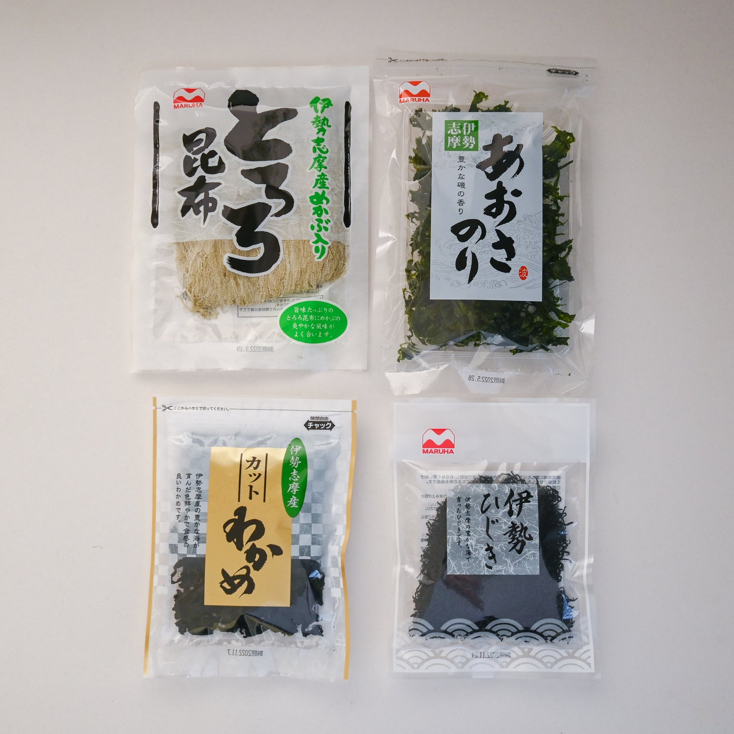 【マルハ昆布】伊勢志摩海藻乾物４品セット（とろろ昆布・カットわかめ・伊勢ひじき・あおさのり）